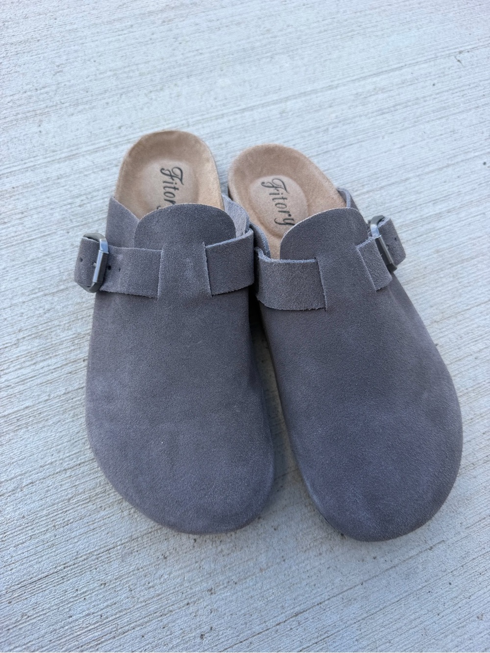 Gray Suede Buckled Mule Clogs